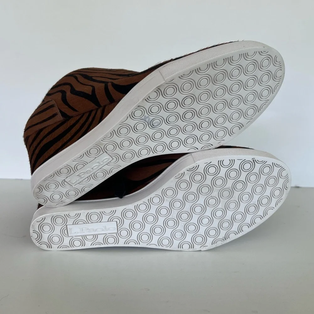 Linea Paolo Felicia III Wedge Sneaker, Caramel/Black Tiger Stripe Calf Hair, 7.5